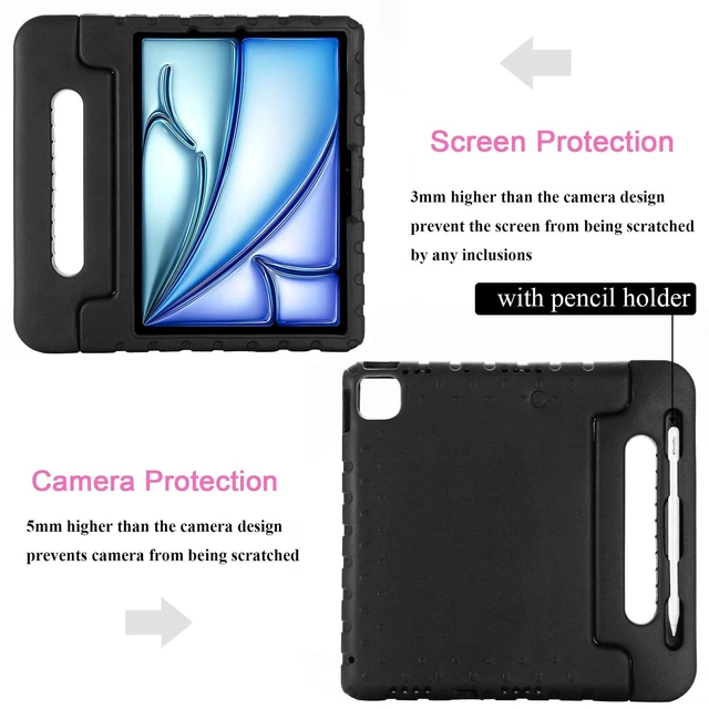 Alt view image 8 of 10 - UUcovers Kids Case for iPad Pro 11 inch M5/M4 (2025/2024) with Pencil Holder/Convertible Handle Stand Shockproof Slim Lightweight Cute Soft EVA Heavy Duty Rugged Kickstand Cover for Children, Black
