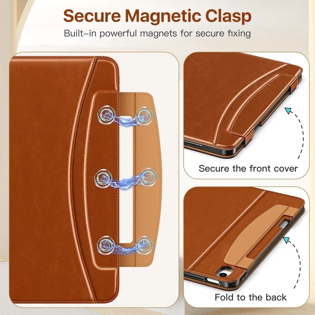 Alt view image 8 of 10 - MoKo Case for iPad Air 13-inch (M4) 2026 / (M3) 2025 / (M2) 2024 with Pencil Holder & Hand Strap & Pocket, Premium Leather Folio Stand Cover, Multiple Viewing Angles, Brown