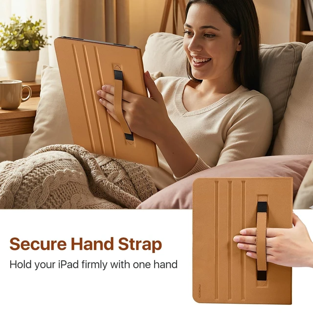 Alt view image 10 of 10 - MoKo Case for iPad Air 13-inch (M4) 2026 / (M3) 2025 / (M2) 2024 with Pencil Holder & Hand Strap & Pocket, Premium Leather Folio Stand Cover, Multiple Viewing Angles, Brown