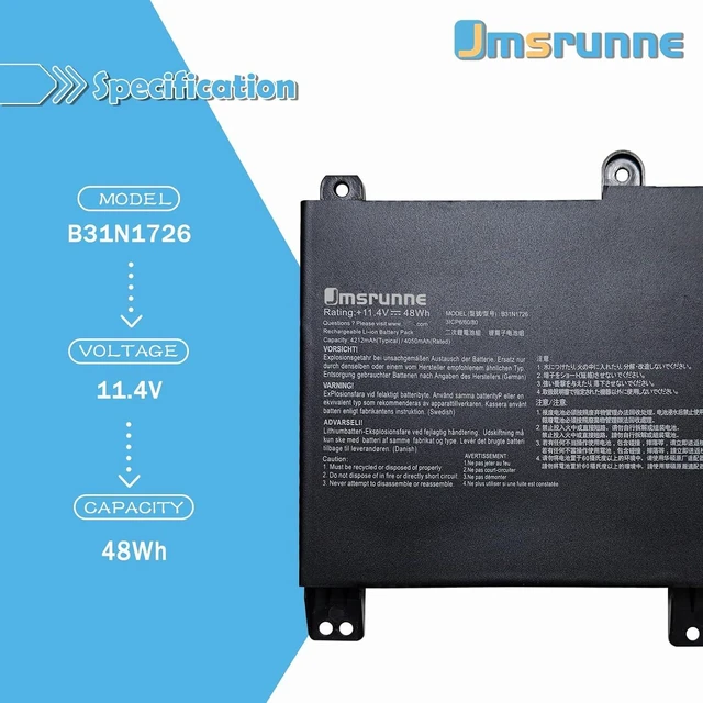 Alt view image 9 of 14 - 48Wh B31N1726 Laptop Battery Replacement for ASUS ROG Strix G531 G531GT G531GT-BI7N6 Series G15 G512 G512LI Series 11.4VLong Line