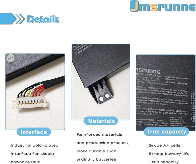 Alt view image 10 of 14 - 48Wh B31N1726 Laptop Battery Replacement for ASUS ROG Strix G531 G531GT G531GT-BI7N6 Series G15 G512 G512LI Series 11.4VLong Line
