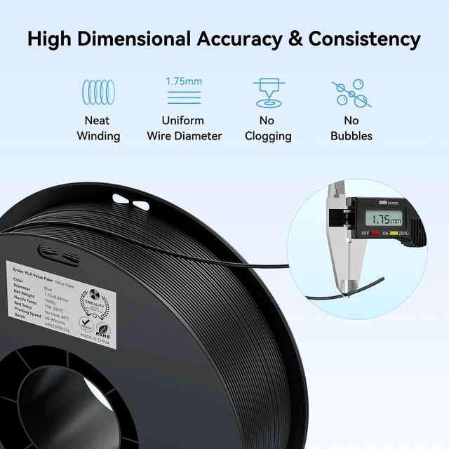 Alt view image 9 of 14 - 2kg Black & White PLA 1.75mm Filament Bundle for 3D Printing with No-Tangling Strong Bonding and Overhang Performance, Accuracy +/- 0.02mm