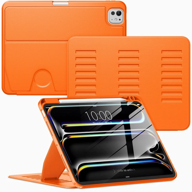 Alt view image 6 of 10 - VIKESI Case for iPad Pro 11 inch (M5/M4) 2025/2024,Multiple Angles Magnetic Stand Cover,Shockproof Back,Pencil Holder,and Auto Sleep/Wake,Orange