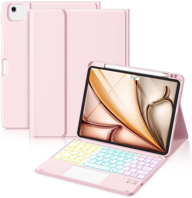 Alt view image 8 of 14 - for iPad Air 11 Inch Case with Keyboard M4/M3/M2 - Multi-Touch Trackpad, 7 Colors Backlit, Magnetic Stain Proof Folio Cover for iPad Air 5/4th Generation & Pro 11-in 4th 3rd 2nd 1st Gen, Pink