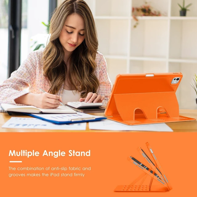 Alt view image 10 of 10 - VIKESI Case for iPad Pro 11 inch (M5/M4) 2025/2024,Multiple Angles Magnetic Stand Cover,Shockproof Back,Pencil Holder,and Auto Sleep/Wake,Orange
