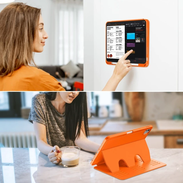 Alt view image 9 of 10 - VIKESI Case for iPad Pro 11 inch (M5/M4) 2025/2024,Multiple Angles Magnetic Stand Cover,Shockproof Back,Pencil Holder,and Auto Sleep/Wake,Orange