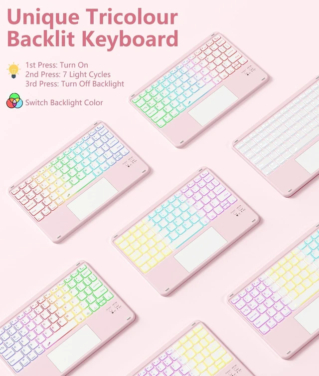 Alt view image 12 of 14 - for iPad Air 11 Inch Case with Keyboard M4/M3/M2 - Multi-Touch Trackpad, 7 Colors Backlit, Magnetic Stain Proof Folio Cover for iPad Air 5/4th Generation & Pro 11-in 4th 3rd 2nd 1st Gen, Pink