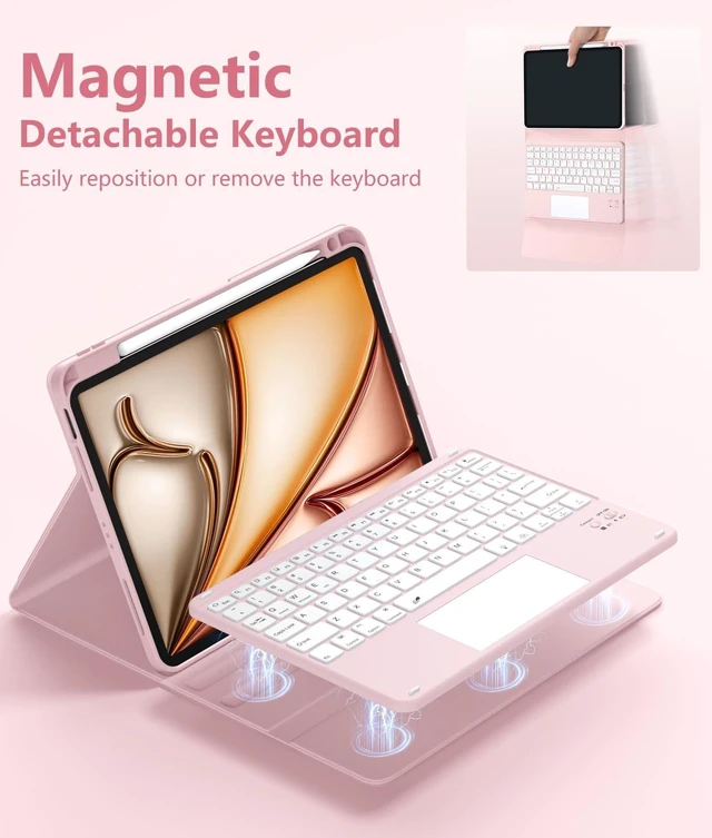 Alt view image 13 of 14 - for iPad Air 11 Inch Case with Keyboard M4/M3/M2 - Multi-Touch Trackpad, 7 Colors Backlit, Magnetic Stain Proof Folio Cover for iPad Air 5/4th Generation & Pro 11-in 4th 3rd 2nd 1st Gen, Pink