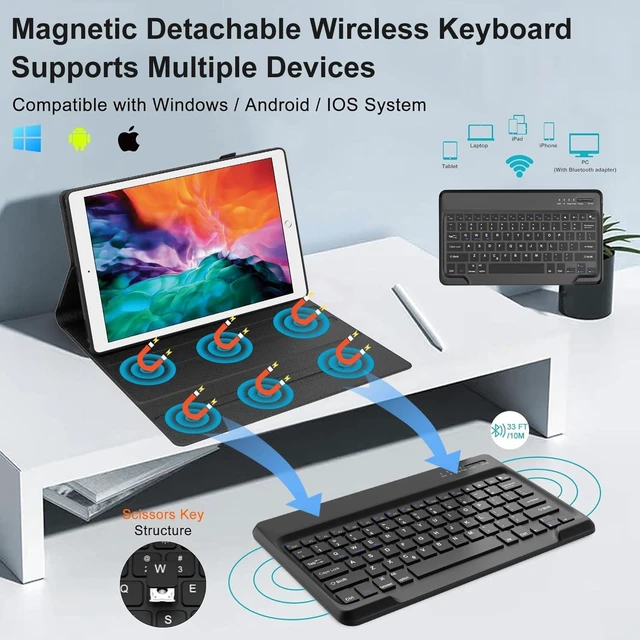Alt view image 7 of 10 - OYOSUOGG Keyboard Case for iPad Pro 12.9 inch 2015 1st Gen / 2017 2nd Gen, Magnetic Detachable Slim Wireless Bluetooth Keyboard, Precise Cutouts Folio Cover Case with Pencil Holder, Auto Sleep/Wake