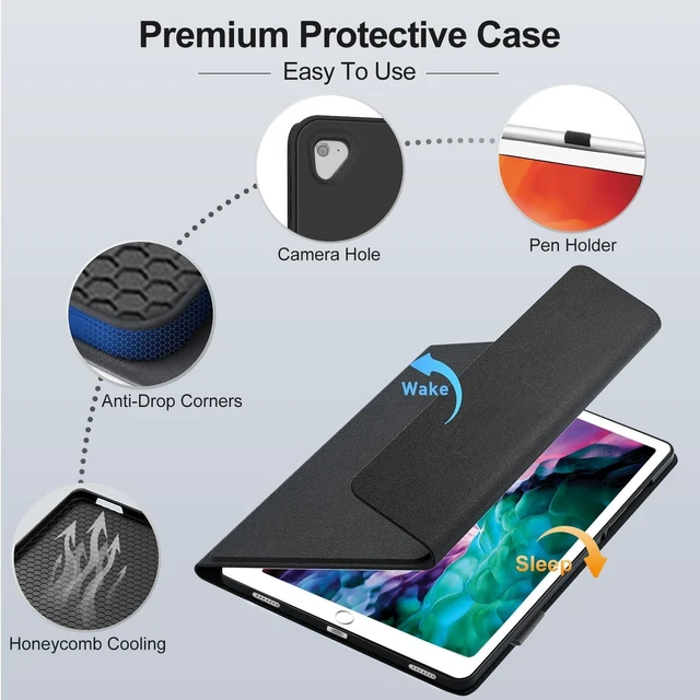 Alt view image 9 of 10 - OYOSUOGG Keyboard Case for iPad Pro 12.9 inch 2015 1st Gen / 2017 2nd Gen, Magnetic Detachable Slim Wireless Bluetooth Keyboard, Precise Cutouts Folio Cover Case with Pencil Holder, Auto Sleep/Wake