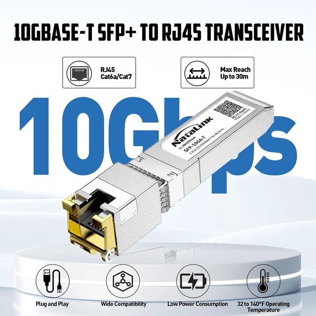 Alt view image 7 of 10 - NataLink 10Gb SFP+ to RJ45 Transceiver, 10Gbase-T Copper SFP to Ethernet Module Support 10G/2.5G/1.25G for Cisco/Ubiquit/TP-Link/Netgear/D-Link/Mikrotik/Brocade/Broadcom/and More (1-Pack, 30M)