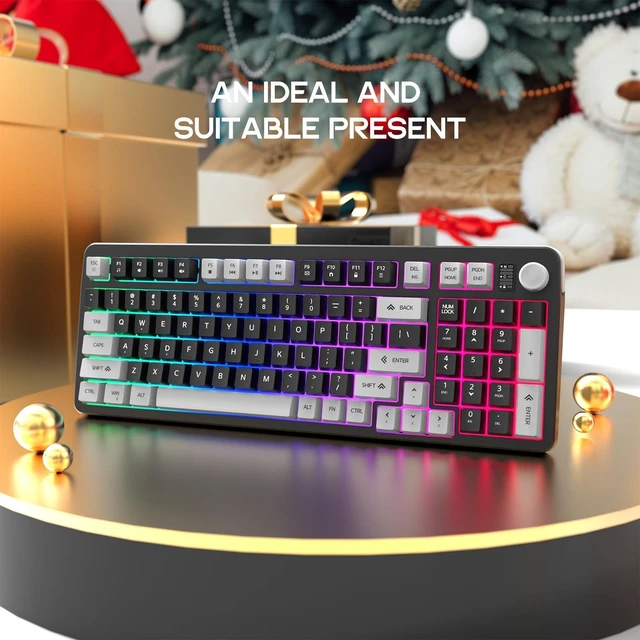 Alt view image 14 of 14 - 96% Wired Gaming Keyboard, Creamy Quiet Keyboard with Volume Knob | Membrane Silent Keyboard, 98 Keys with Number Pad, Rainbow Backlit, USB-A to Type-C, for Windows PC Laptop Games- Black/Grey