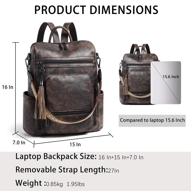 Alt view image 9 of 10 - Shrrie Fashion Vegan Leather Backpack Purse for Women,Fits 15.6 Inch Laptop for Work Travel School