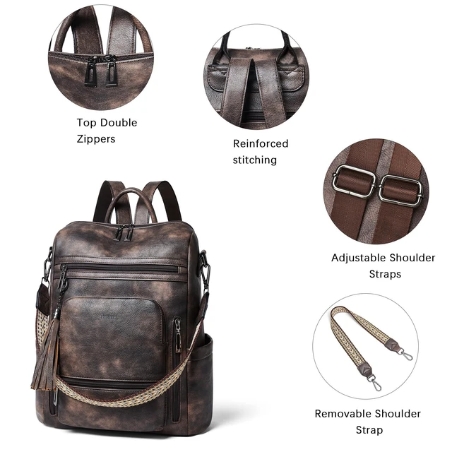 Alt view image 10 of 10 - Shrrie Fashion Vegan Leather Backpack Purse for Women,Fits 15.6 Inch Laptop for Work Travel School