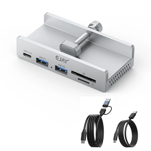 Alt view image 6 of 10 - EJAY 5-Port USB 3.0 Hub with Card Reader & Clamp Aluminum Desktop Docking Station with 5Gbps Speed for PC Mac Laptop, 59inches Data and 39inches Power Cable