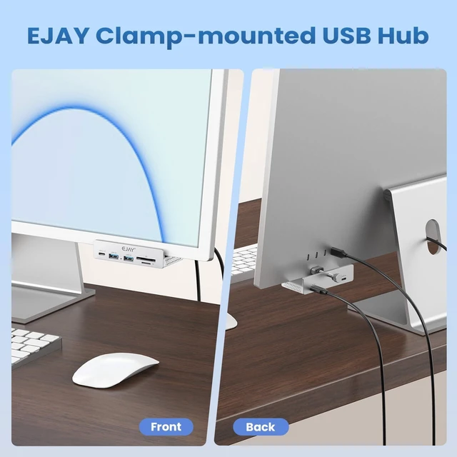 Alt view image 7 of 10 - EJAY 5-Port USB 3.0 Hub with Card Reader & Clamp Aluminum Desktop Docking Station with 5Gbps Speed for PC Mac Laptop, 59inches Data and 39inches Power Cable