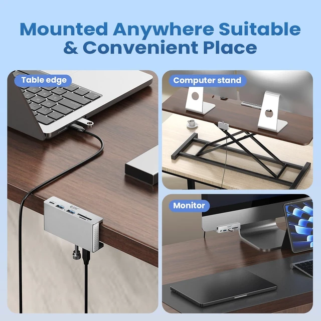 Alt view image 8 of 10 - EJAY 5-Port USB 3.0 Hub with Card Reader & Clamp Aluminum Desktop Docking Station with 5Gbps Speed for PC Mac Laptop, 59inches Data and 39inches Power Cable