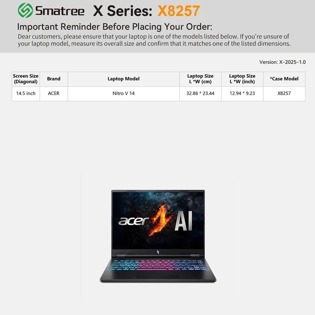 Alt view image 7 of 10 - Smatree Hard EVA Protective Sleeve Case Compatible for 14.5 inch Acer Nitro V 14, Anti-Shock and Waterproof Laptop Case, Green (X8257G)