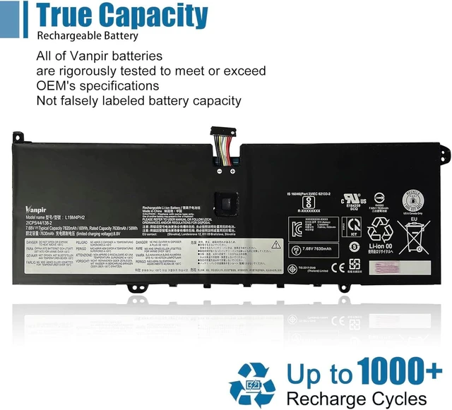 Alt view image 12 of 14 - L19M4PH2 L19C4PH2 Laptop Battery Replacement for Lenovo Ideapad Yoga 9-14ITL5 82BG Series 5B10Z33895 SB10Z33898 7.68V 60Wh 7820mAh 4-Cells
