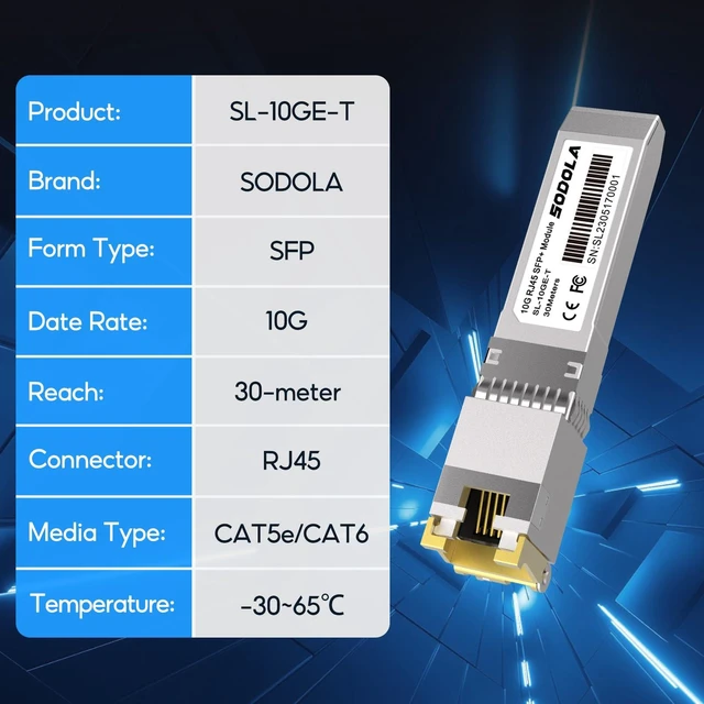 Alt view image 7 of 10 - SODOLA 10GBase-T RJ45 SFP+ Module, 10G SFP+ RJ-45 Copper Transceiver for SODOLA, SFP to Ethernet, Plug and Play,Hot Pluggable,Up to 30m Distance Copper SFP Modules (1 Pack)