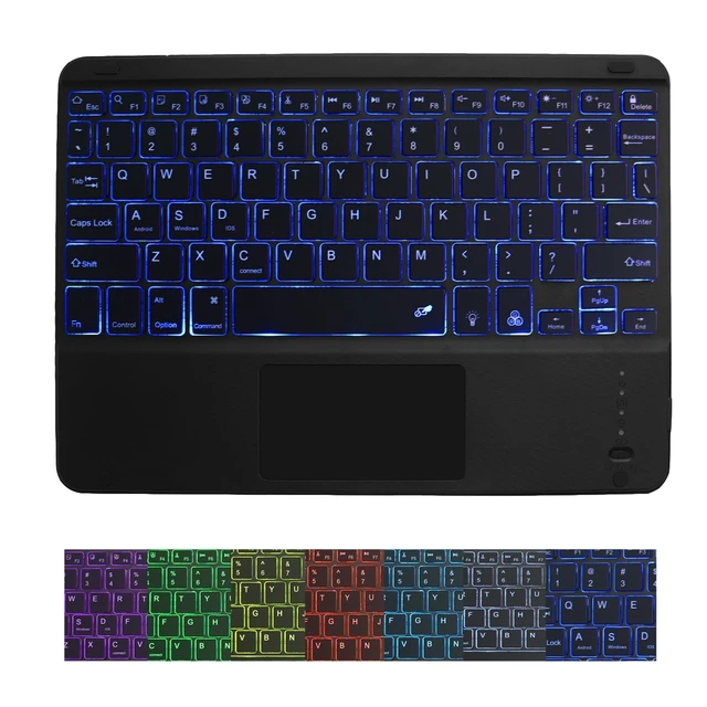 Alt view image 6 of 10 - Wireless Bluetooth Keyboard,10-inch Ultra-Slim 7 Color Backlight with Touchpad,Rechargeable Wireless Magnetic Bluetooth Portable Keyboard,for Smartphone Laptop Tablet Travel (Black)
