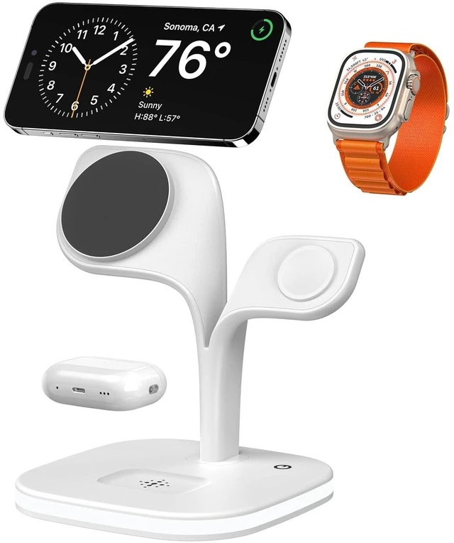 Alt view image 8 of 14 - for Magsafe Charger Stand,Charging Station for Multiple Devices,Wireless Charger for iPhone 17 Air 16 15 14 13 12 Series,Apple Watch Series 1-10/Ultra,AirPods Pro with LED and Adapter (White)