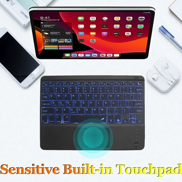 Alt view image 9 of 10 - Wireless Bluetooth Keyboard,10-inch Ultra-Slim 7 Color Backlight with Touchpad,Rechargeable Wireless Magnetic Bluetooth Portable Keyboard,for Smartphone Laptop Tablet Travel (Black)