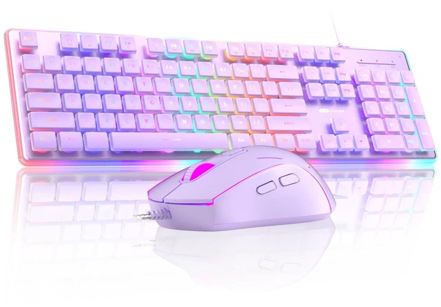 Alt view image 8 of 14 - Creamy Gaming Keyboard and Mouse, Purple 104 Keys RGB and 6 Speed RGB Mouse Combo, Pudding Keycaps Silent Computer Keyboard for Computer/PC/Laptop/Mac/Windows/Office
