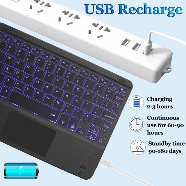 Alt view image 10 of 10 - Wireless Bluetooth Keyboard,10-inch Ultra-Slim 7 Color Backlight with Touchpad,Rechargeable Wireless Magnetic Bluetooth Portable Keyboard,for Smartphone Laptop Tablet Travel (Black)