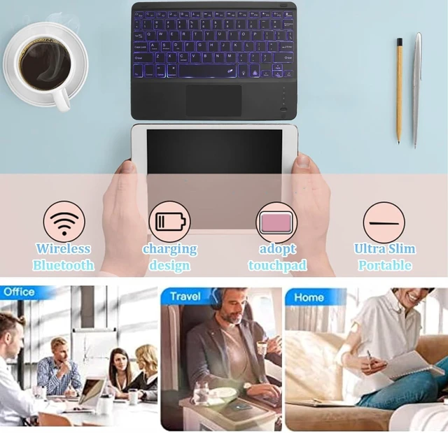 Alt view image 8 of 10 - Wireless Bluetooth Keyboard,10-inch Ultra-Slim 7 Color Backlight with Touchpad,Rechargeable Wireless Magnetic Bluetooth Portable Keyboard,for Smartphone Laptop Tablet Travel (Black)