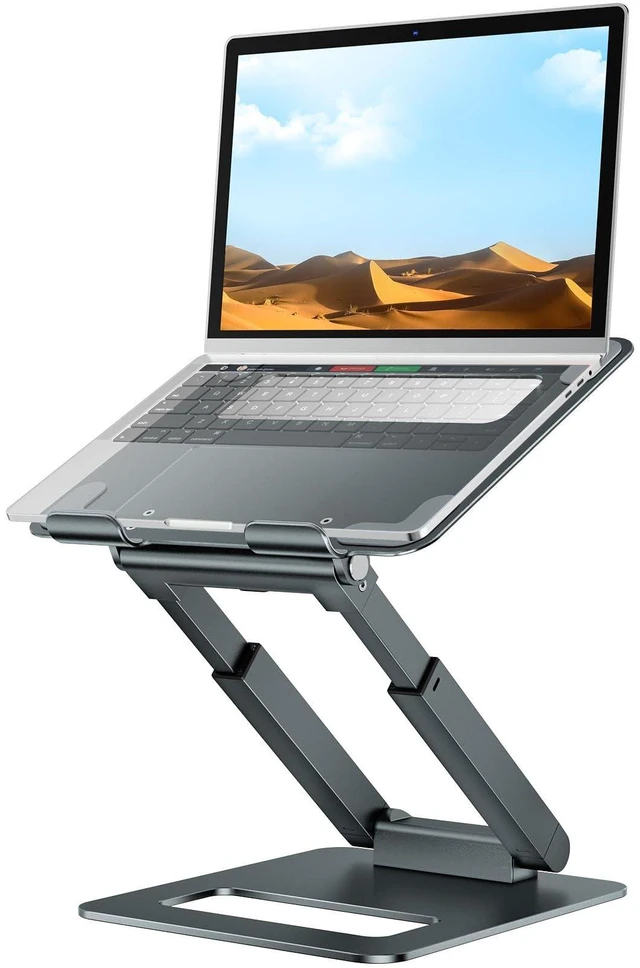 Alt view image 8 of 14 - Laptop Stand for Desk Adjustable Height, Telescopic Computer Stand with Pull Out Design Ergonomic Laptop Riser Fits All Laptops 10-17"-Gray