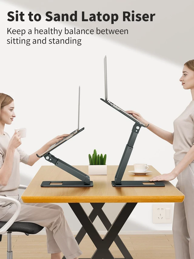 Alt view image 9 of 14 - Laptop Stand for Desk Adjustable Height, Telescopic Computer Stand with Pull Out Design Ergonomic Laptop Riser Fits All Laptops 10-17"-Gray