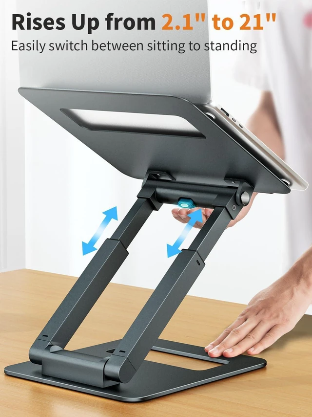Alt view image 10 of 14 - Laptop Stand for Desk Adjustable Height, Telescopic Computer Stand with Pull Out Design Ergonomic Laptop Riser Fits All Laptops 10-17"-Gray