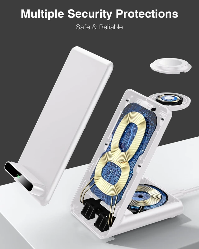 Alt view image 11 of 14 - Wireless Charging Station,3 in 1 Charging Stand Made for Apple Watch Ultra 11 10 9 8 7 6 SE 5 4 3,Fast Wireless Charger Made for iPhone 17/Air/16/15/14/13/12,for AirPods Pro(with Adapter) (White)