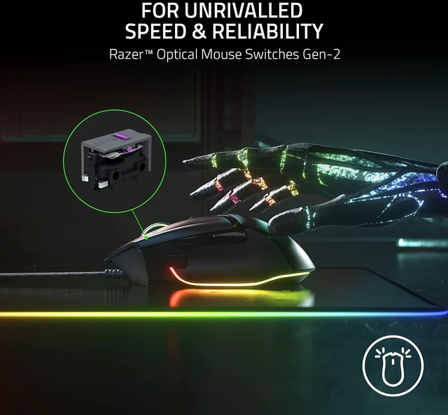 Alt view image 13 of 14 - Basilisk V3 Customizable RGB Wired Ergonomic Gaming Mouse, Black | Fastest Gaming Mouse Switch, Chroma RGB Lighting, 26K DPI Optical Sensor, 11 Programmable Buttons, HyperScroll Tilt Wheel