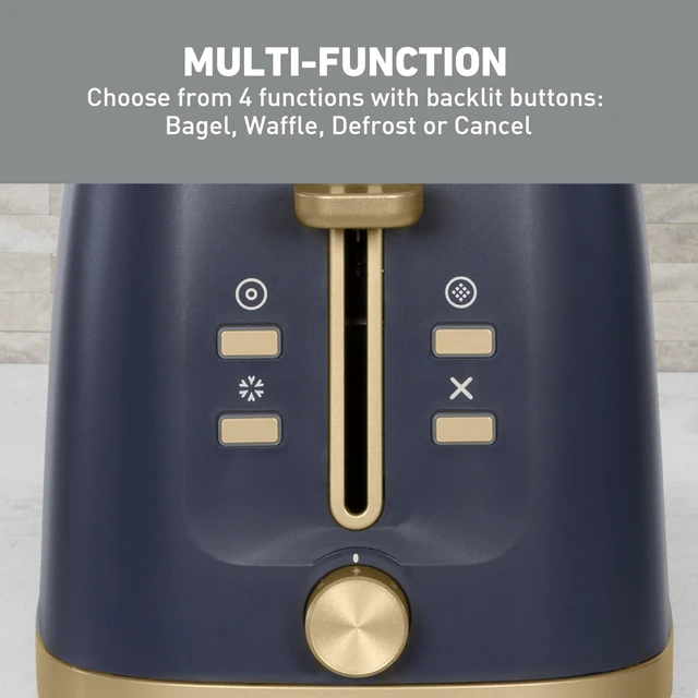 Alt view image 12 of 14 - Timeless 2-Slice Toaster with 7 Browning Levels, Bagel/Waffle/Defrost Settings, High-Lift Lever, Anti-Jam, Easy-Clean Crumb Tray, 2-Slice, Blue/Gold