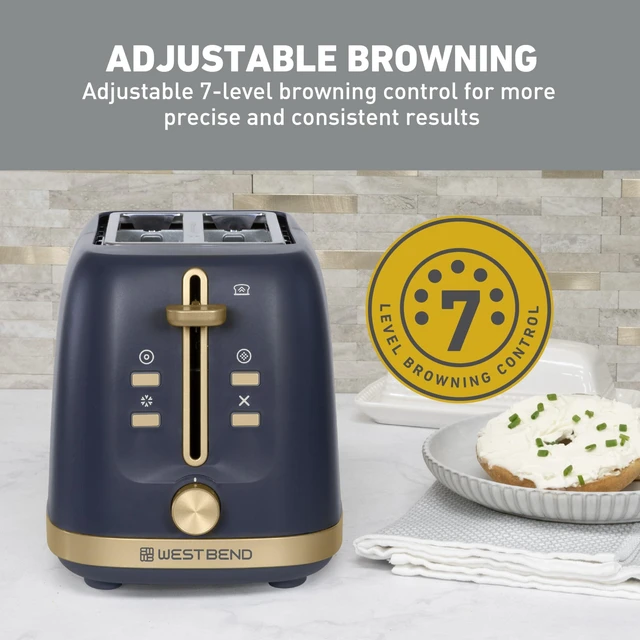 Alt view image 11 of 14 - Timeless 2-Slice Toaster with 7 Browning Levels, Bagel/Waffle/Defrost Settings, High-Lift Lever, Anti-Jam, Easy-Clean Crumb Tray, 2-Slice, Blue/Gold