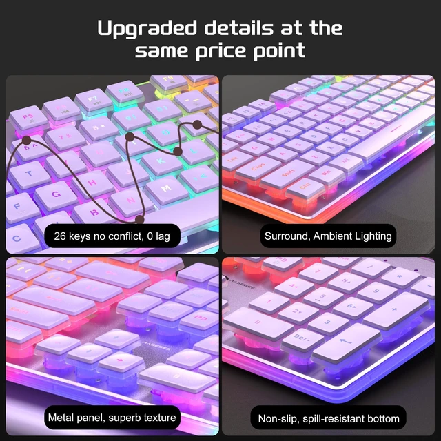 Alt view image 11 of 14 - Creamy Gaming Keyboard and Mouse, Purple 104 Keys RGB and 6 Speed RGB Mouse Combo, Pudding Keycaps Silent Computer Keyboard for Computer/PC/Laptop/Mac/Windows/Office