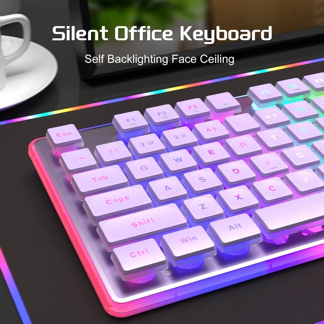 Alt view image 12 of 14 - Creamy Gaming Keyboard and Mouse, Purple 104 Keys RGB and 6 Speed RGB Mouse Combo, Pudding Keycaps Silent Computer Keyboard for Computer/PC/Laptop/Mac/Windows/Office