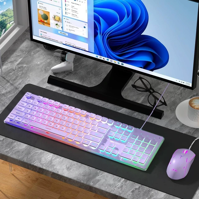 Alt view image 14 of 14 - Creamy Gaming Keyboard and Mouse, Purple 104 Keys RGB and 6 Speed RGB Mouse Combo, Pudding Keycaps Silent Computer Keyboard for Computer/PC/Laptop/Mac/Windows/Office