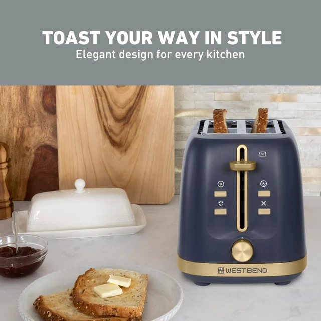 Alt view image 9 of 14 - Timeless 2-Slice Toaster with 7 Browning Levels, Bagel/Waffle/Defrost Settings, High-Lift Lever, Anti-Jam, Easy-Clean Crumb Tray, 2-Slice, Blue/Gold