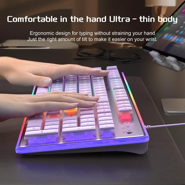 Alt view image 13 of 14 - Creamy Gaming Keyboard and Mouse, Purple 104 Keys RGB and 6 Speed RGB Mouse Combo, Pudding Keycaps Silent Computer Keyboard for Computer/PC/Laptop/Mac/Windows/Office