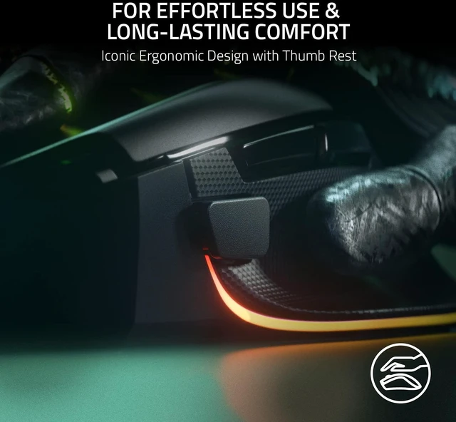 Alt view image 12 of 14 - Basilisk V3 Customizable RGB Wired Ergonomic Gaming Mouse, Black | Fastest Gaming Mouse Switch, Chroma RGB Lighting, 26K DPI Optical Sensor, 11 Programmable Buttons, HyperScroll Tilt Wheel