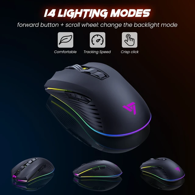 Alt view image 12 of 14 - Wireless Gaming Keyboard and Mouse Combo, Metal Panel, 7 Color Backlits, Rechargeable 3200 mAh Battery, Wrist Rest, Sleep Mode, Light Up Keyboard + 7D 3200DPI Gaming Mice for PC Gamer