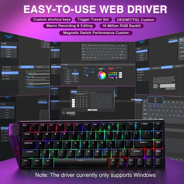 Alt view image 12 of 14 - WIN68 HE Mechanical Gaming Keyboard 60%, Hall Effect Magnetic Switch, Fast Trigger Mode Adjustable Actuation, 8000Hz Polling Rate, RGB Backlit, Wired Black Keyboard for Laptop/PC Gamer