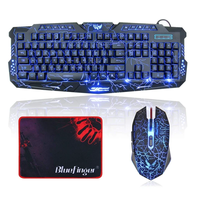 Alt view image 8 of 14 - Gaming Keyboard and Mouse,USB Wired Backlit Gaming Mouse and Keyboard Combo,Letters Glow, 3 Color Crack Backlit,Illumination Keyboard and Mouse Set for Game and Work
