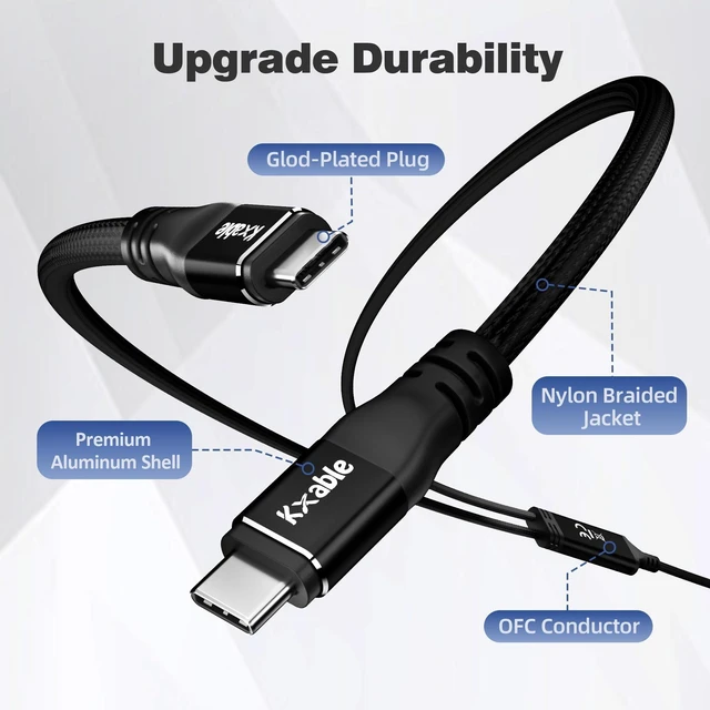 Alt view image 10 of 10 - 2-in-1 USB C to Dual USB-C Cable 8 FT, 140W Max PD Fast Charging Type C Splitter Adapter, Nylon Braided, Compatible with iPhone 16/15 Series, MacBook Air/Pro, iPad Air/Pro, Galaxy Series and More