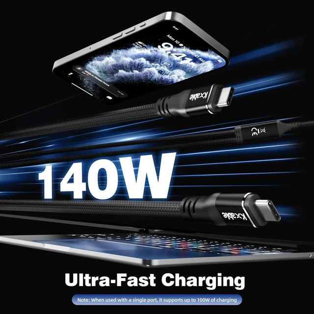 Alt view image 8 of 10 - 2-in-1 USB C to Dual USB-C Cable 8 FT, 140W Max PD Fast Charging Type C Splitter Adapter, Nylon Braided, Compatible with iPhone 16/15 Series, MacBook Air/Pro, iPad Air/Pro, Galaxy Series and More