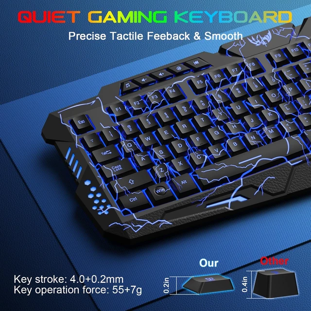 Alt view image 10 of 14 - Gaming Keyboard and Mouse,USB Wired Backlit Gaming Mouse and Keyboard Combo,Letters Glow, 3 Color Crack Backlit,Illumination Keyboard and Mouse Set for Game and Work