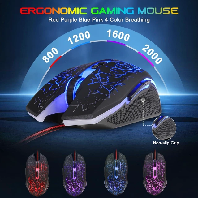 Alt view image 12 of 14 - Gaming Keyboard and Mouse,USB Wired Backlit Gaming Mouse and Keyboard Combo,Letters Glow, 3 Color Crack Backlit,Illumination Keyboard and Mouse Set for Game and Work